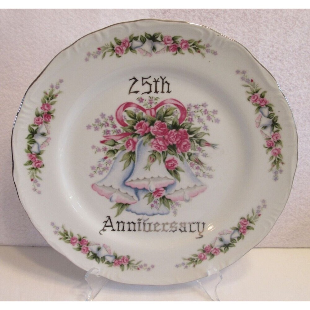 25th Anniversary Decorative Plate with Bells and Roses B-331
